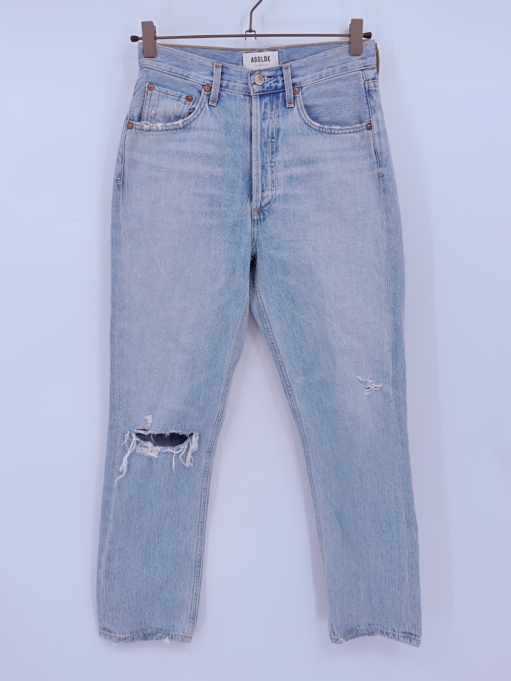 AGOLDE Riley Cropped Jeans Size 25 Light Wash Distressed High Rise Straight